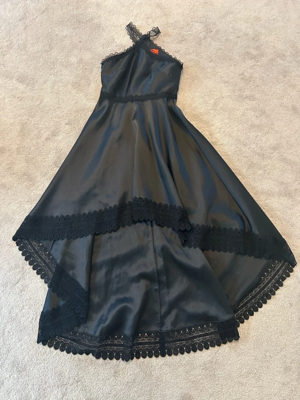 Monique Lhuillier ML Evening Hi-Low Black Mikado Gown halter lace - Picture 6 of 10